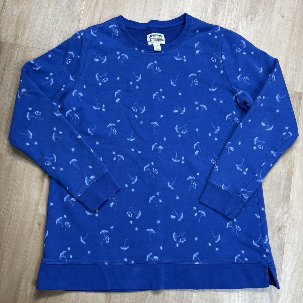 Lands End Serious Sweats Womens Crewneck Dandelion Blue Sweatshirt Sz L 14-16